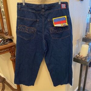 NWT~EMPYRE Blue Easy Now Ultra Loose Cropped Raw Hem Jeans Size 36